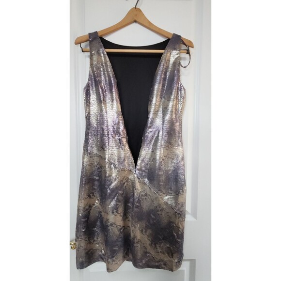 Muse Gold Silver Purple Sequin Bodycon Mini Cocktail Dress Size 6 - Picture 9 of 14